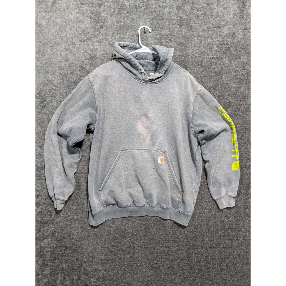 Carhartt Mens Graphic Sleeve Logo Hoodie Blue Gray Distressed Workwear Large